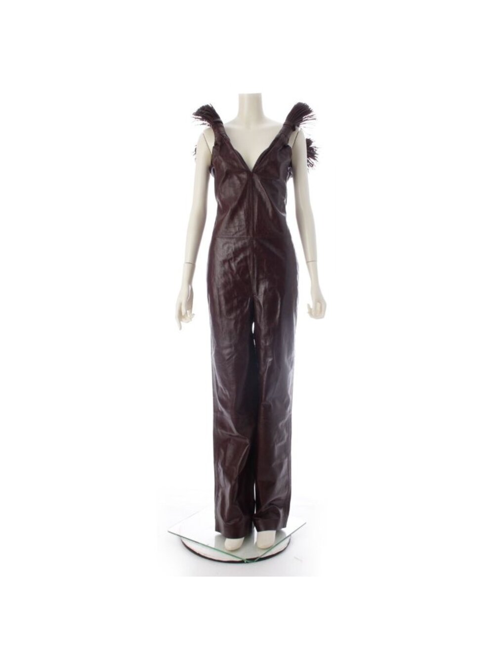 Bottega Veneta Leather Jumpsuit Fringe Runway Burgundy 34